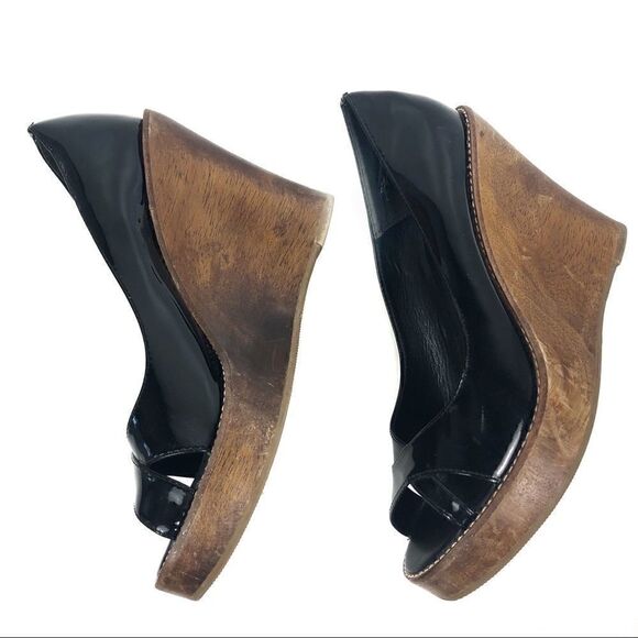 ALDO Black Wedge Open Toed Shoe Size 38 - Picture 2 of 8